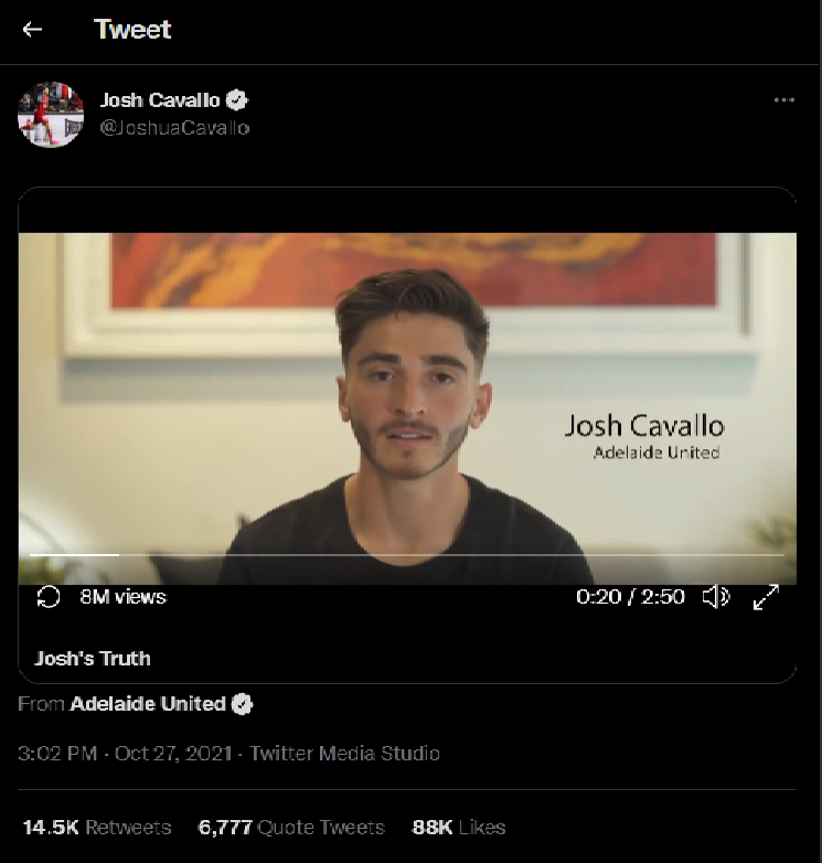 Josh Cavallo's Twitter Feed